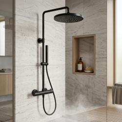 Aquanello Eterna Termostatisk Duschpelare 30 cm Regndusch Matt Svart ET-S-SET10-6-10